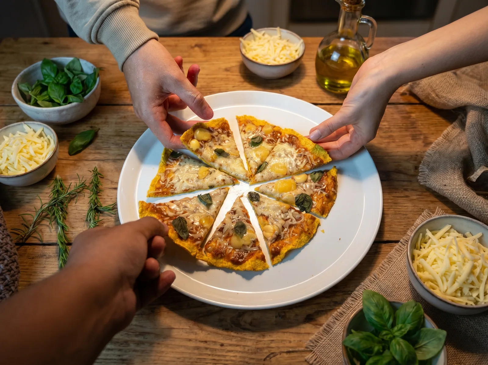 Pizza casera sobre tortilla de zanahoria Vernat